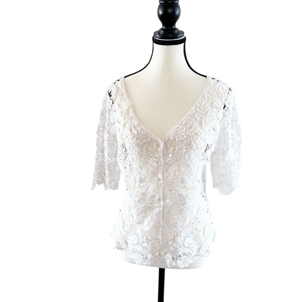 Ivory Crochet Button Down Floral Top  Spring Summer